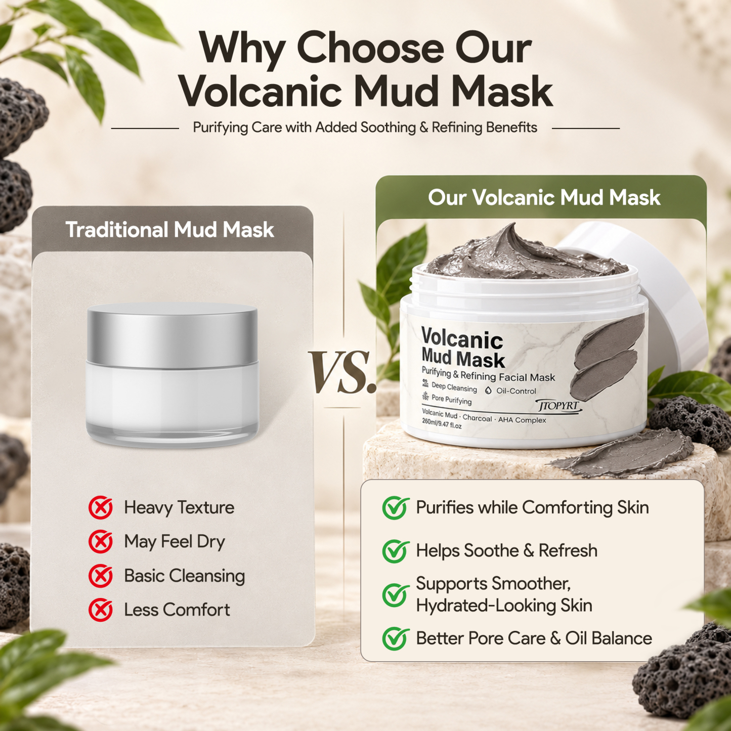 Jtopyrt Volcanic Mud Mask Deep Cleansing and Oil Control Face Mask for Pore Purifying 250g/8.8 fl oz