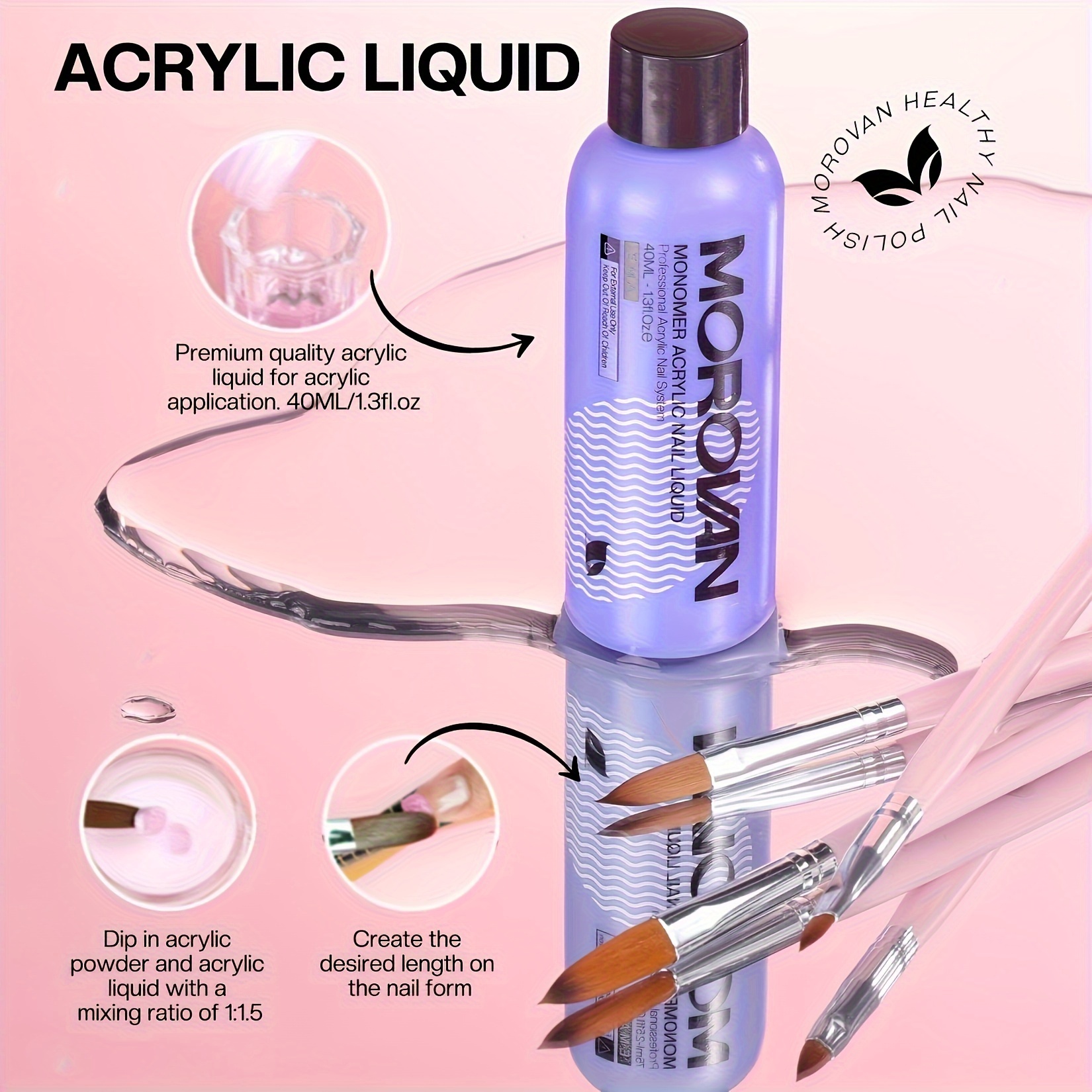Morovan Acrylic Nail Kit: Clear Pink White Powder and Professional Liquid Set for Nail Extension