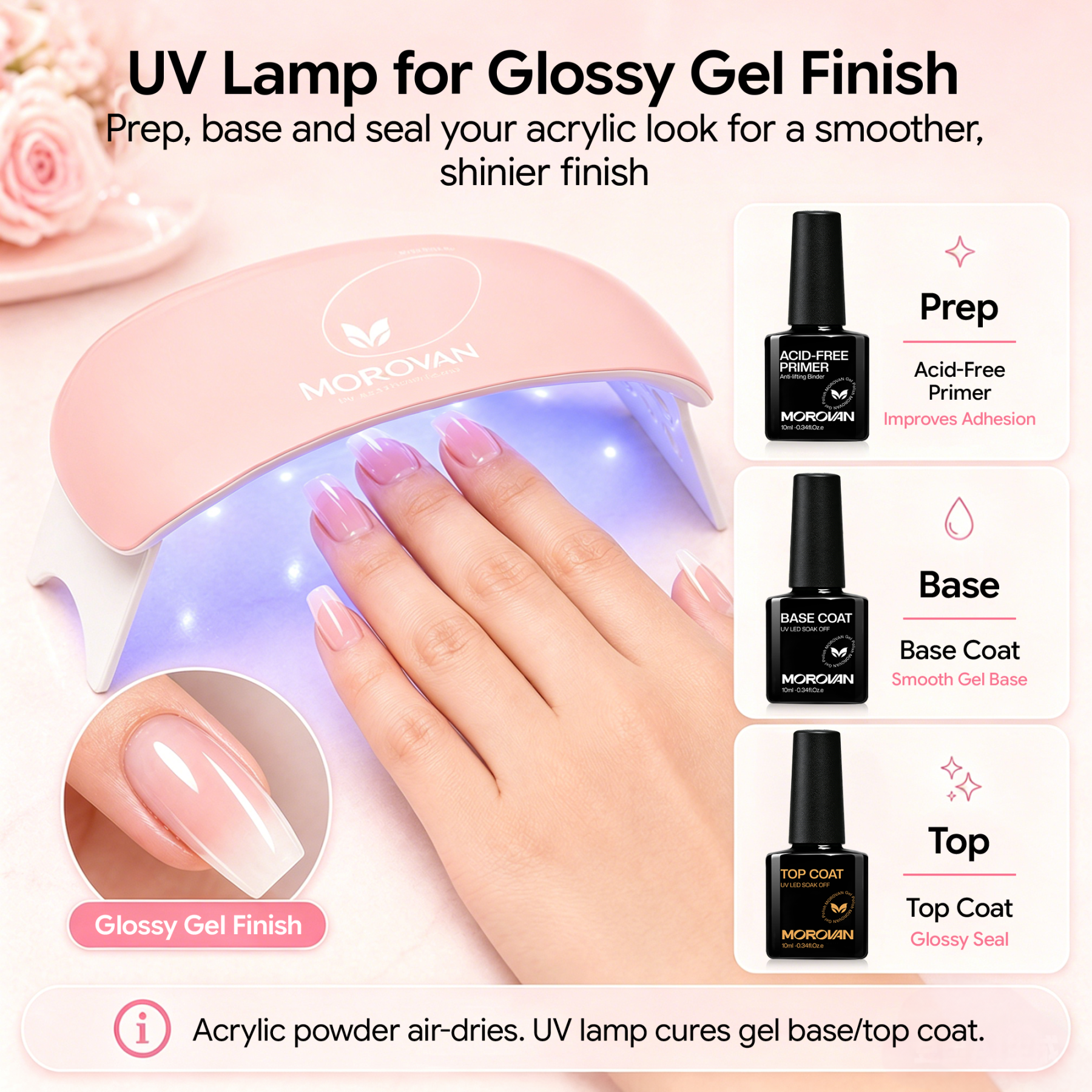 Morovan Acrylic Nail Kit with UV Light for Beginners,Complete DIY Set with Glitters,Nail Tips & Nail Art Tools Gift for Women