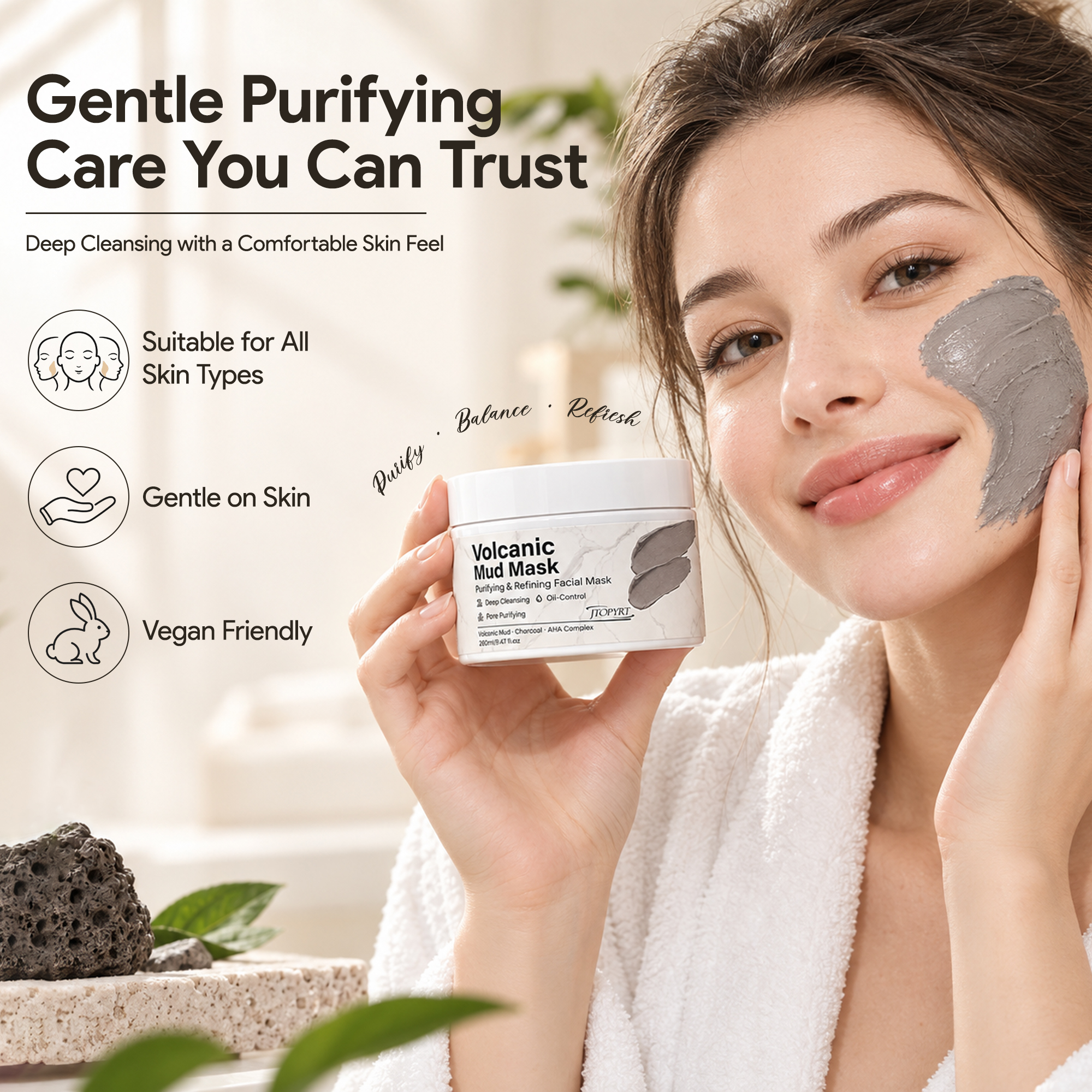 Jtopyrt Volcanic Mud Mask Deep Cleansing and Oil Control Face Mask for Pore Purifying 250g/8.8 fl oz