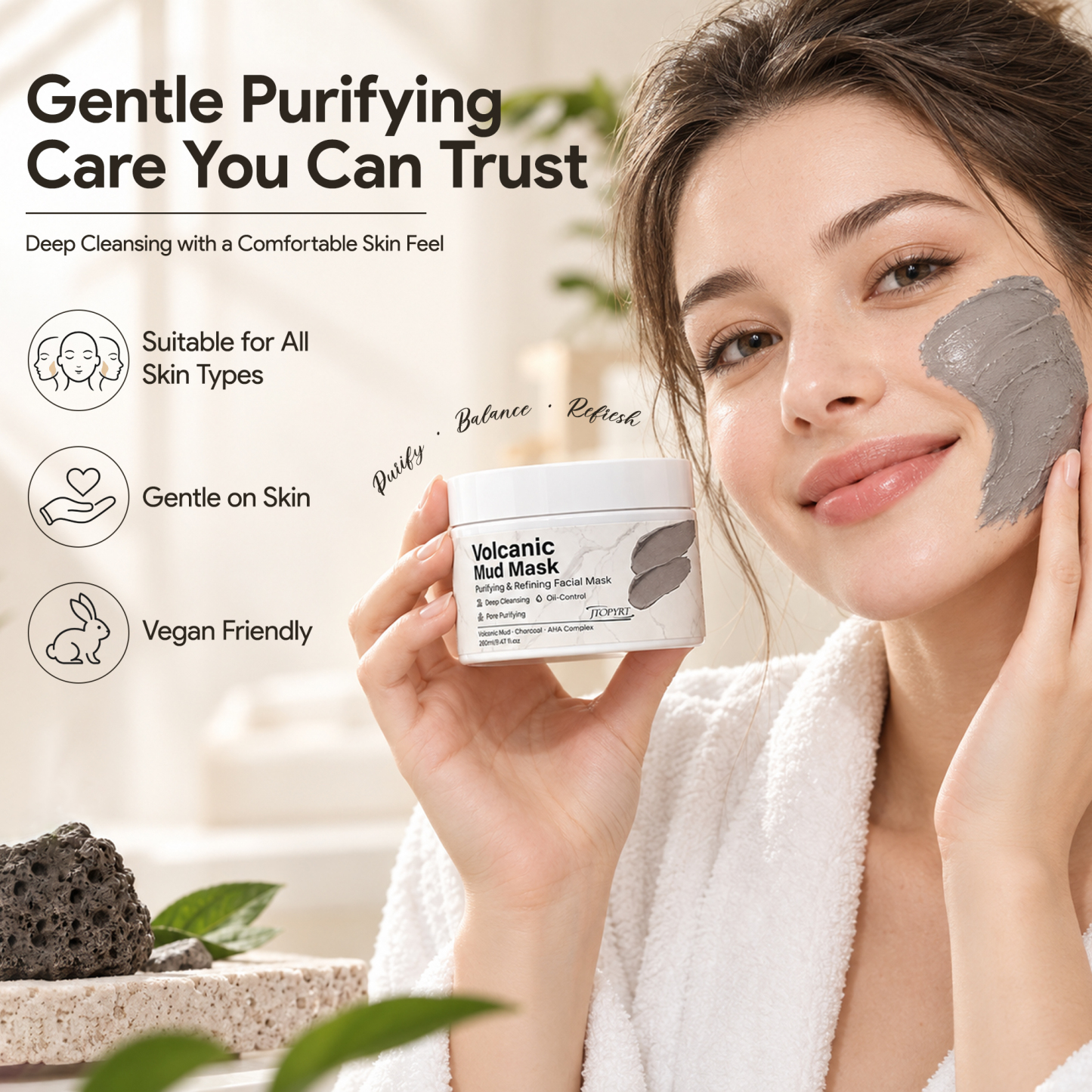 Jtopyrt Volcanic Mud Mask Deep Cleansing and Oil Control Face Mask for Pore Purifying 250g/8.8 fl oz