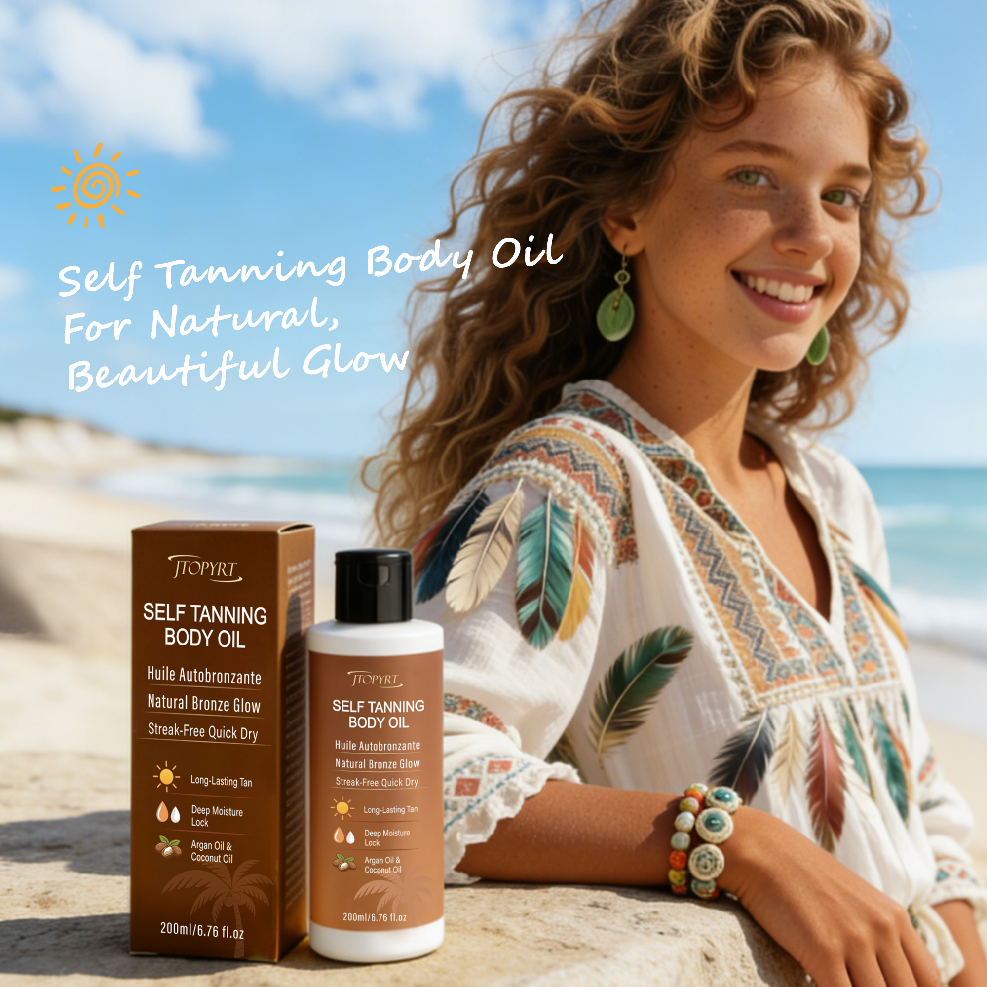 Jtopyrt Self Tanning body oil for A Long-Lasting Natural Bronze Glow for Face and Body