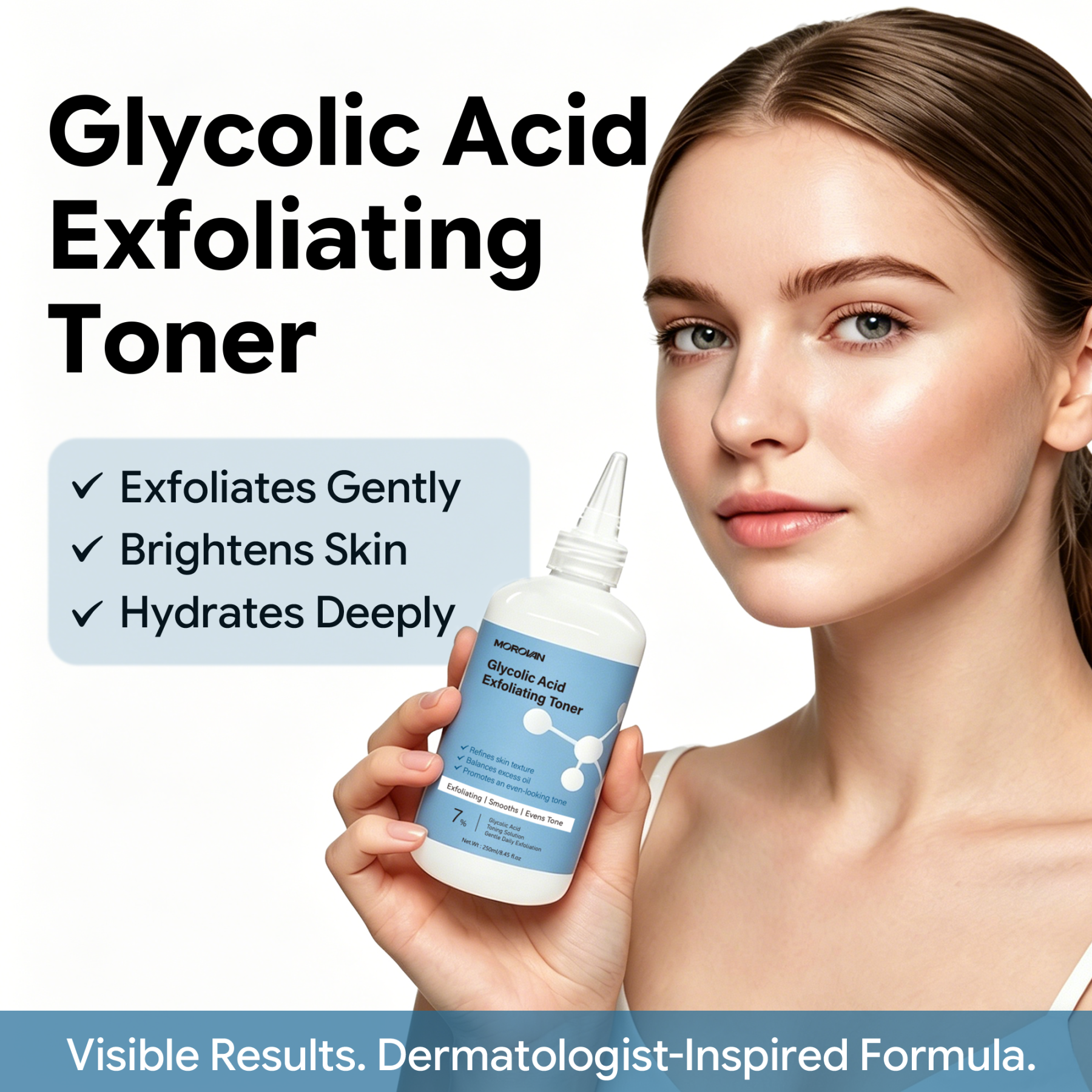 Glycolic Acid Toner Solution Exfoliating Face Toner for Dark Spots Uneven Skin 8.45 fl oz