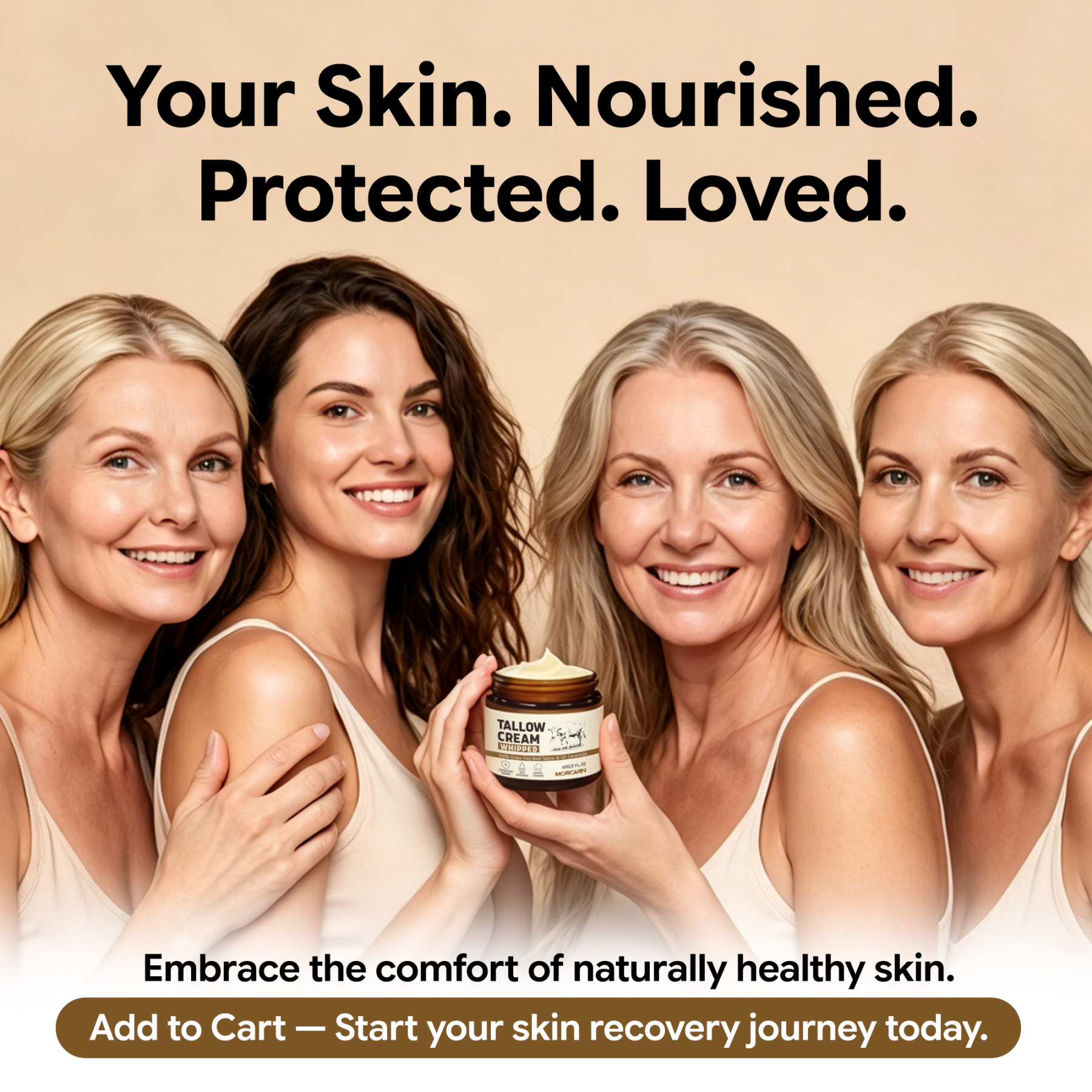 Morovan Face Moisturizer Whipped Beef Tallow Cream 5D Ceramide Daily Skincare Face Sensitive Skin 2 fl oz
