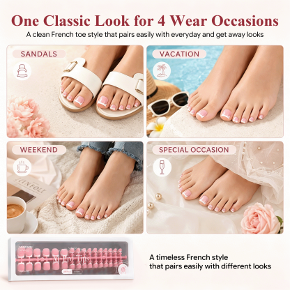 Morovan French Tips Toe Press On Nails, 160pcs Square Soft Gel False Toenails with Pre-Designed Berry Pink Full Cover Tips, 16 Sizes