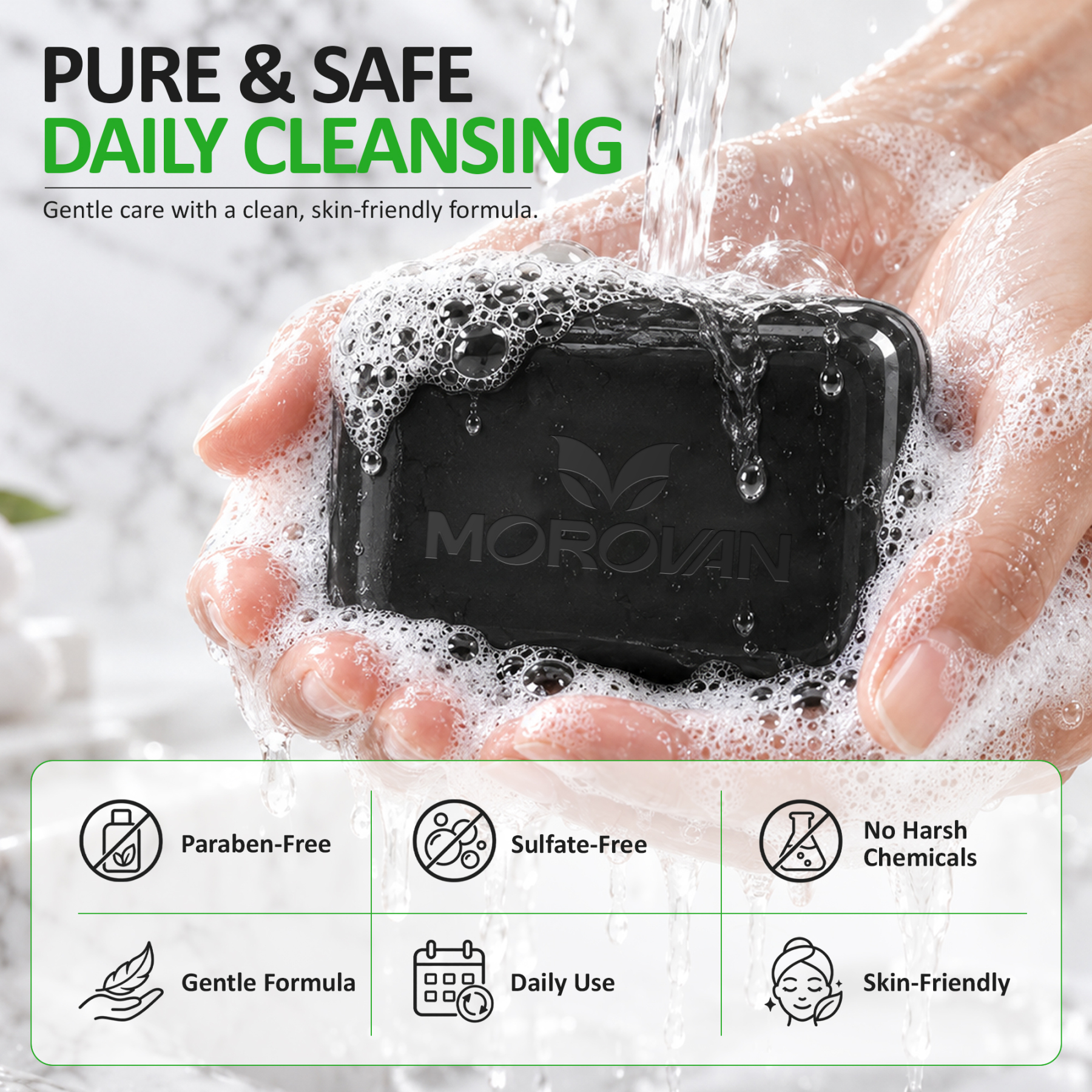 MOROVAN Antifungal Activated Charcoal Soap Bars for Athletes, Foot and Body Cleansing, 3-Pack, 3.5-Ounce Each