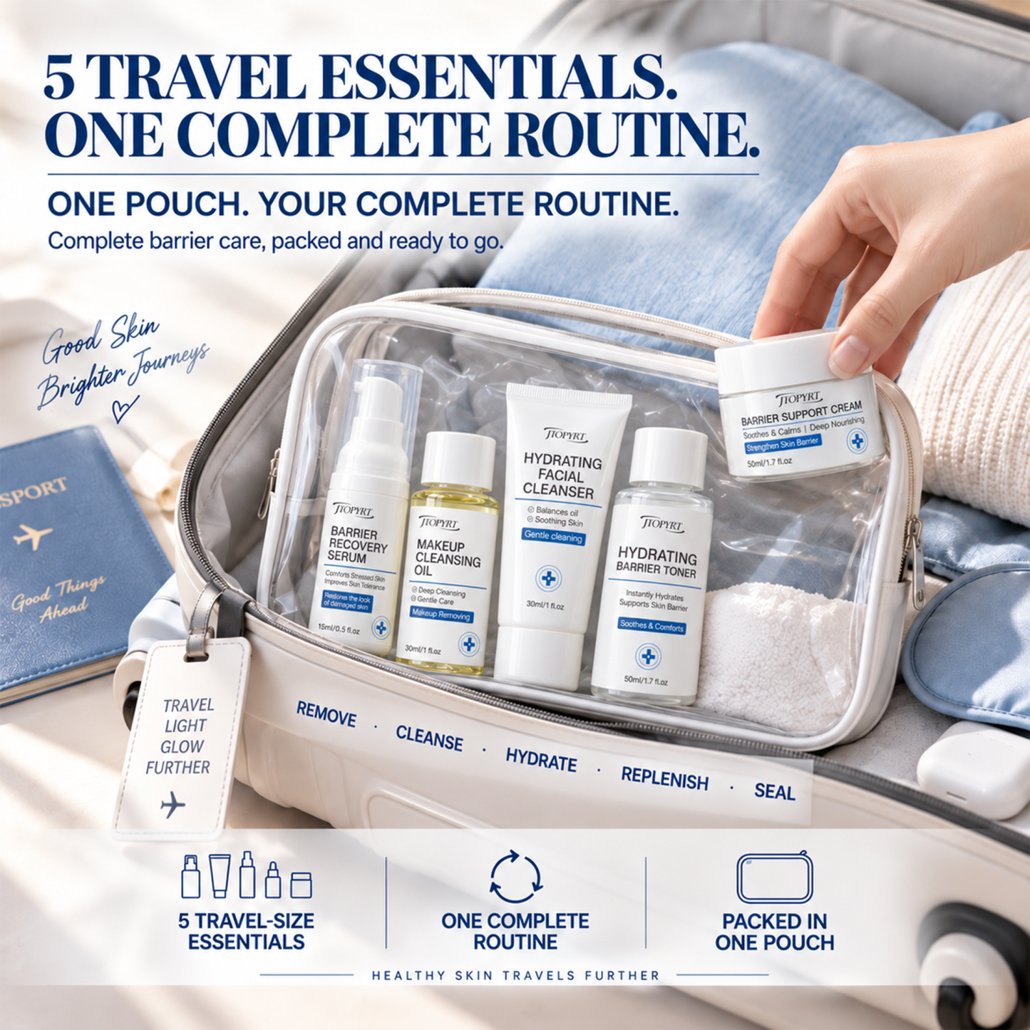 Jtopyrt Skin Care Set Niacinamide Repair Travel Kits, Cleanser, Toner, Serum, Face Cream Gifts for Women, Suitable for Sensitive Skin