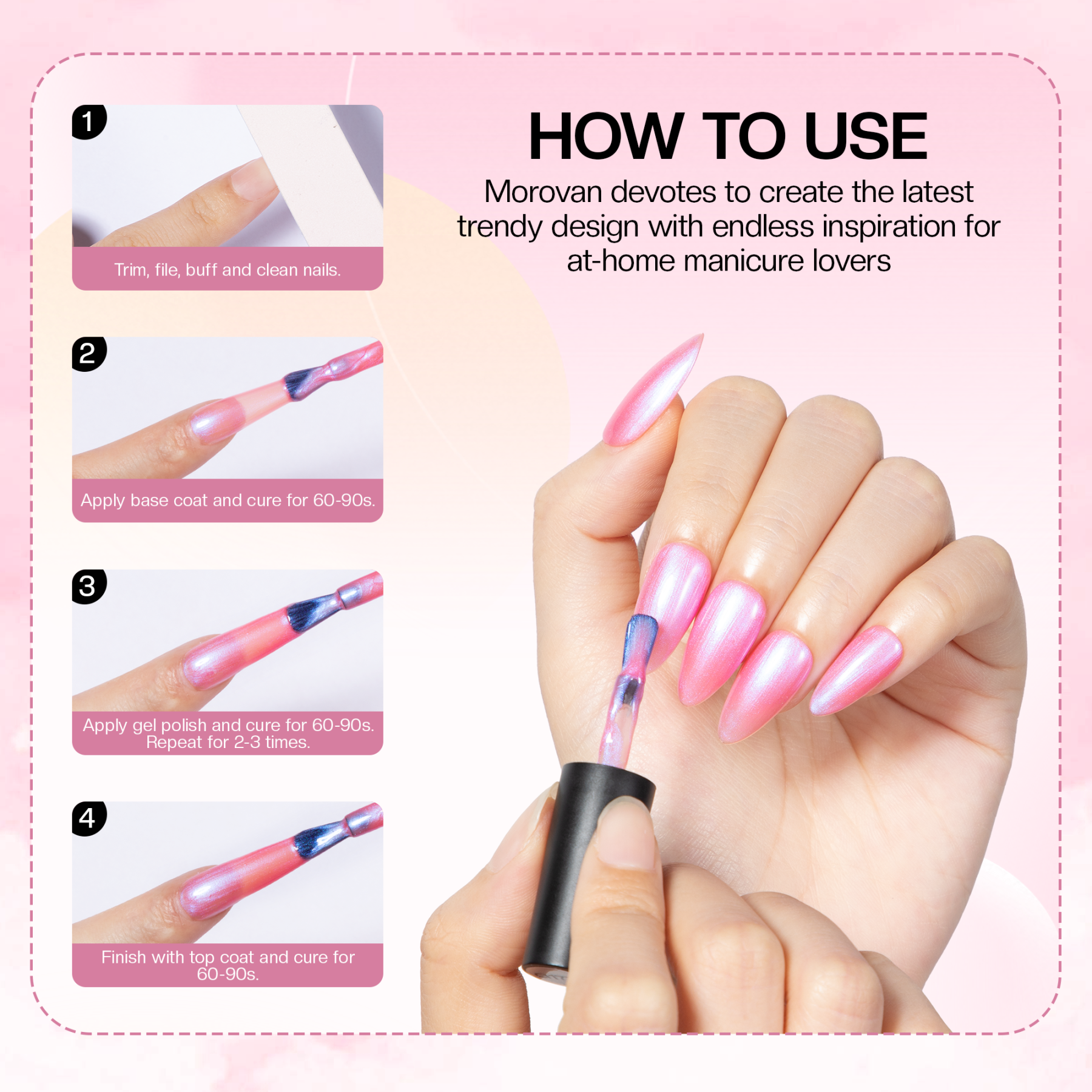 Morovan 6 Colors Pink Purple Shimmer Gel Nail Polish Kit - Long Lasting Glitter Gel Polish Set for Salon Quality Manicure at Home