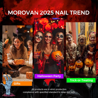 Morovan Halloween Nail Polish Set: Black Crackle Pumpkin Orange Glow in the Dark Neon Green Fingernail Polish Kit with Nail Stickers