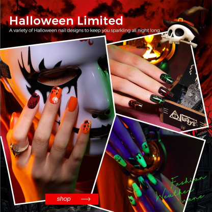Morovan Halloween Nail Polish Set: Black Crackle Pumpkin Orange Glow in the Dark Neon Green Fingernail Polish Kit with Nail Stickers
