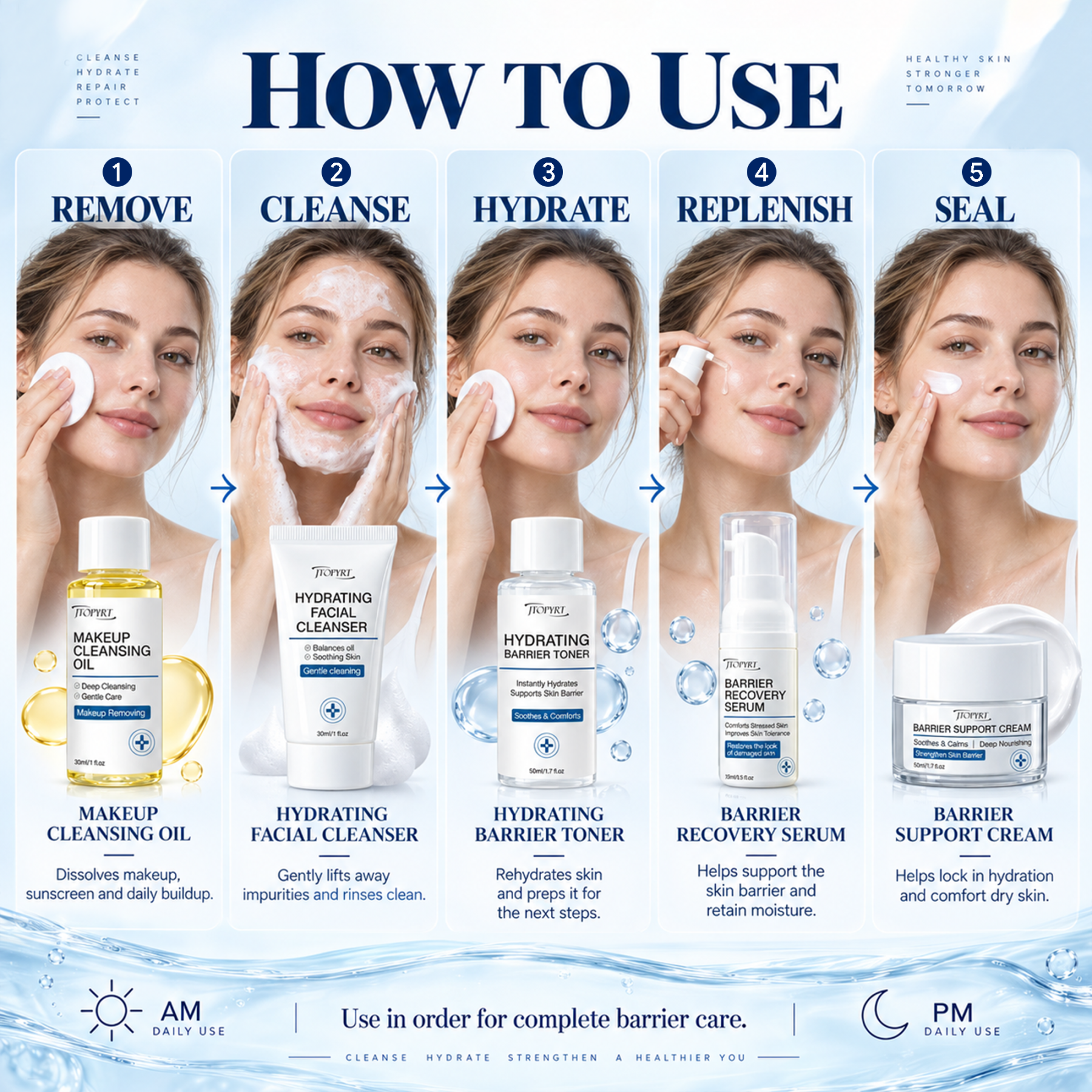 Jtopyrt Skin Care Set Niacinamide Repair Travel Kits, Cleanser, Toner, Serum, Face Cream Gifts for Women, Suitable for Sensitive Skin