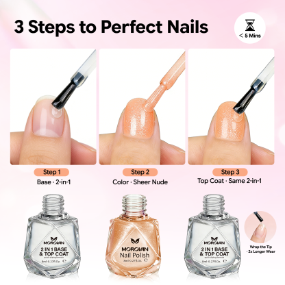Morovan 7Pcs Pink Nude Nail Polish Set with 2 IN 1 Base and Top Coat,Nail Art Home DIY Fingernail Polish Gift Set for Women