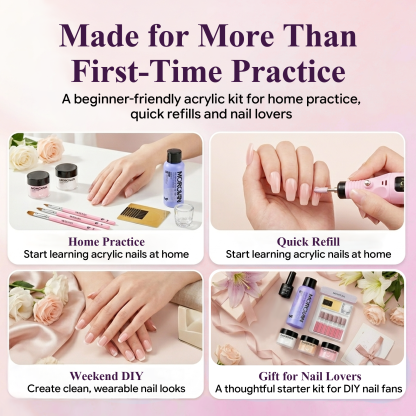 Morovan Acrylic Nail Kit with Drill,Complete Set for Beginners with Clear, White, Pink & Nude Acrylic Powder, Liquid, Brushes & Tools for Home Salon Nail Extensions