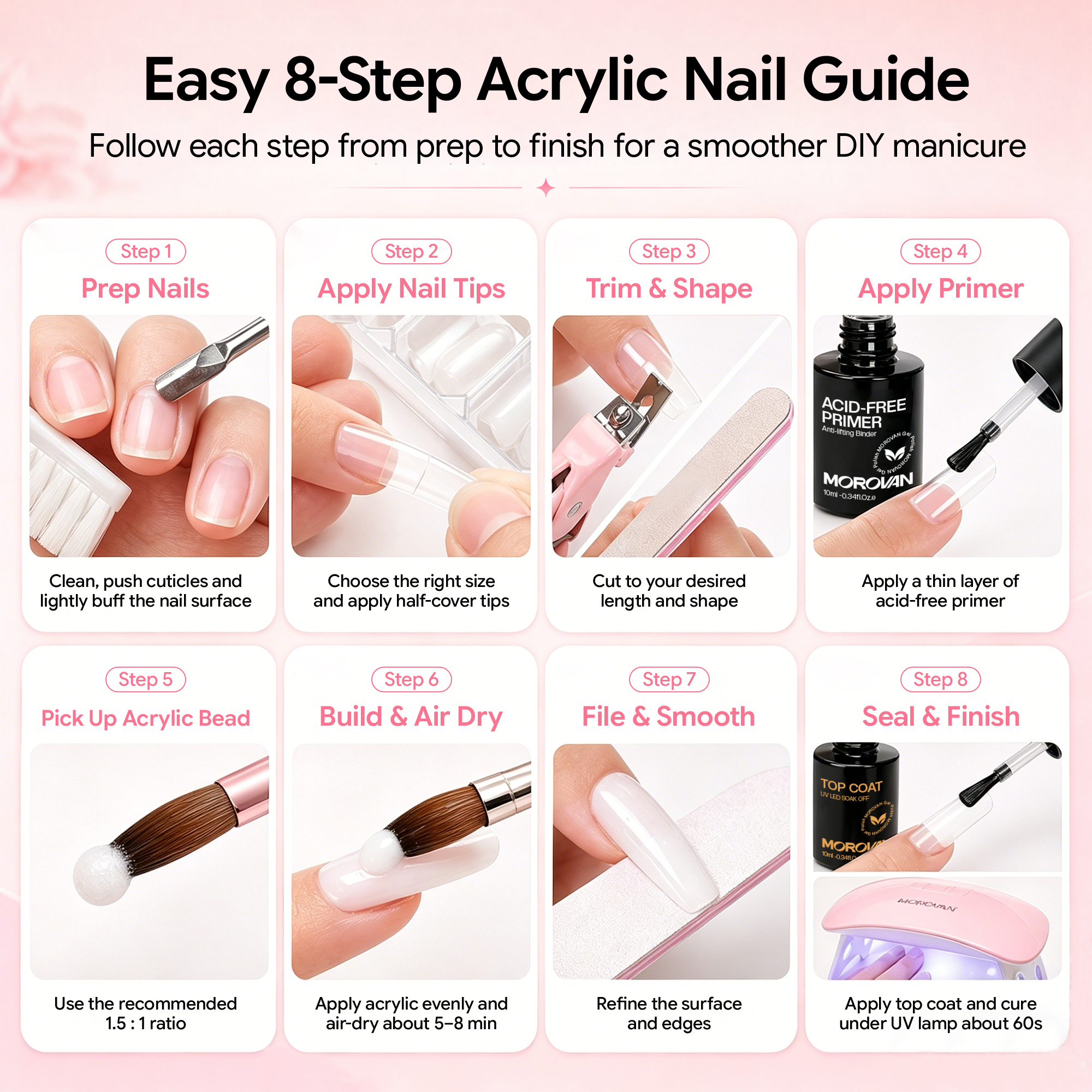 Morovan Acrylic Nail Kit with UV Light for Beginners,Complete DIY Set with Glitters,Nail Tips & Nail Art Tools Gift for Women