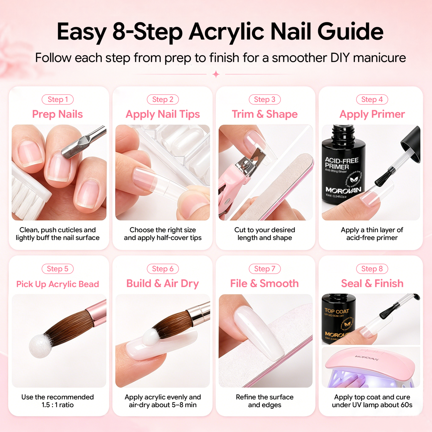 Morovan Acrylic Nail Kit with UV Light for Beginners,Complete DIY Set with Glitters,Nail Tips & Nail Art Tools Gift for Women