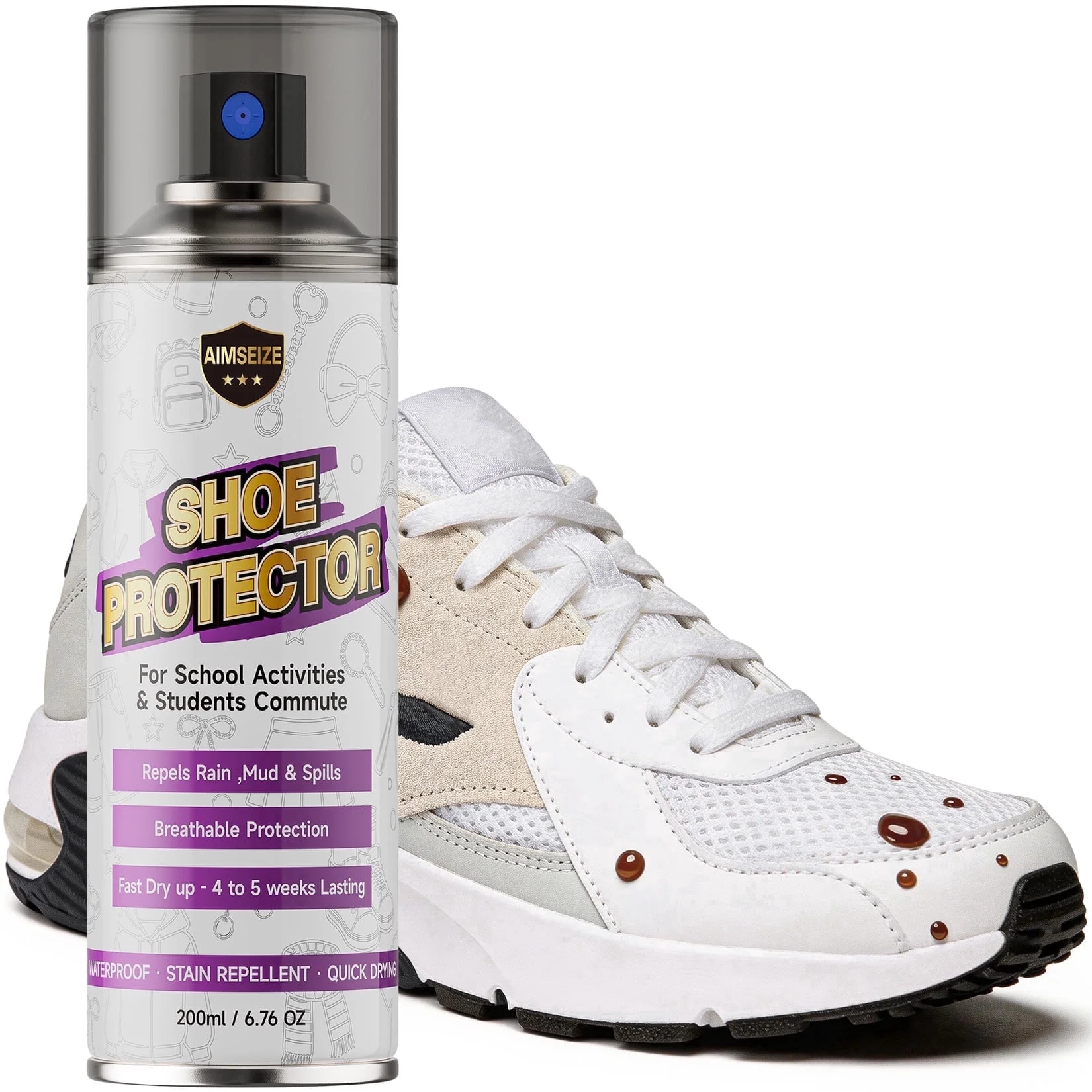 Aimseize Waterproof Spray for Student Shoes and Sports Shoes Nano Waterproof Formula Repels Water Dirt 6.76 Ounces,1 Pcs.