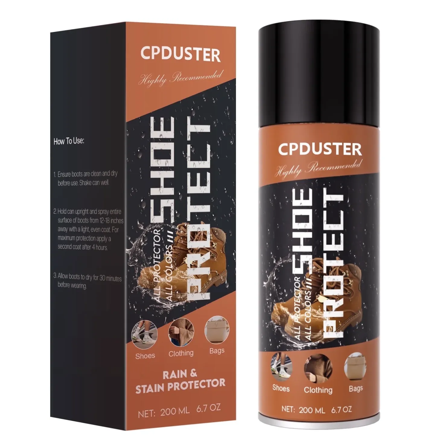 CPDUSTER Protect Shoe Protector Sprays - 6.76 Ounces Rain & Stain Water Repellent 1 Pack