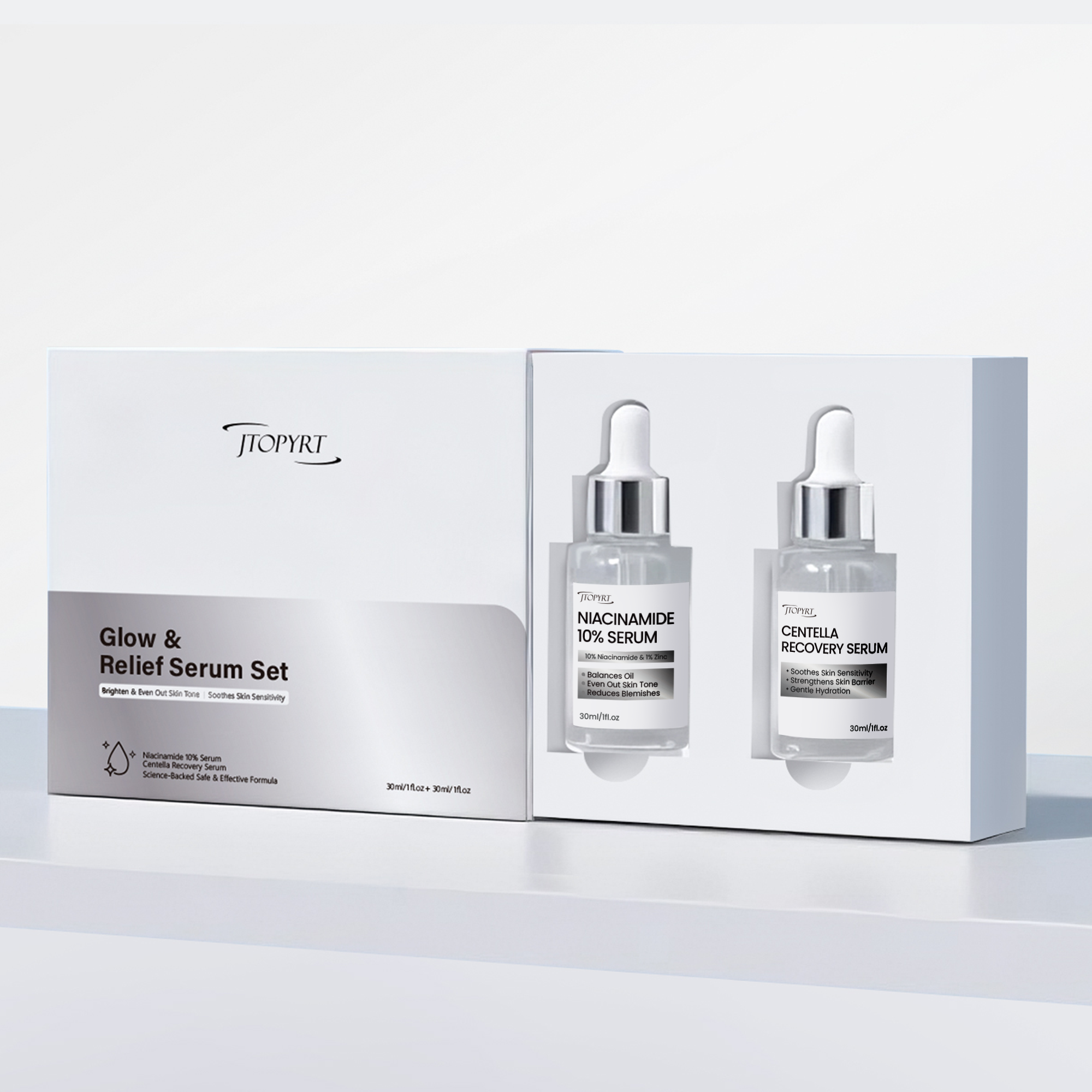Glow & Relief Serum Set Includes Niacinamide Acid Serum & Centella Asiatica Serum Soothing, Anti-Aging, and Even Out Skin Tone for All Skin Type