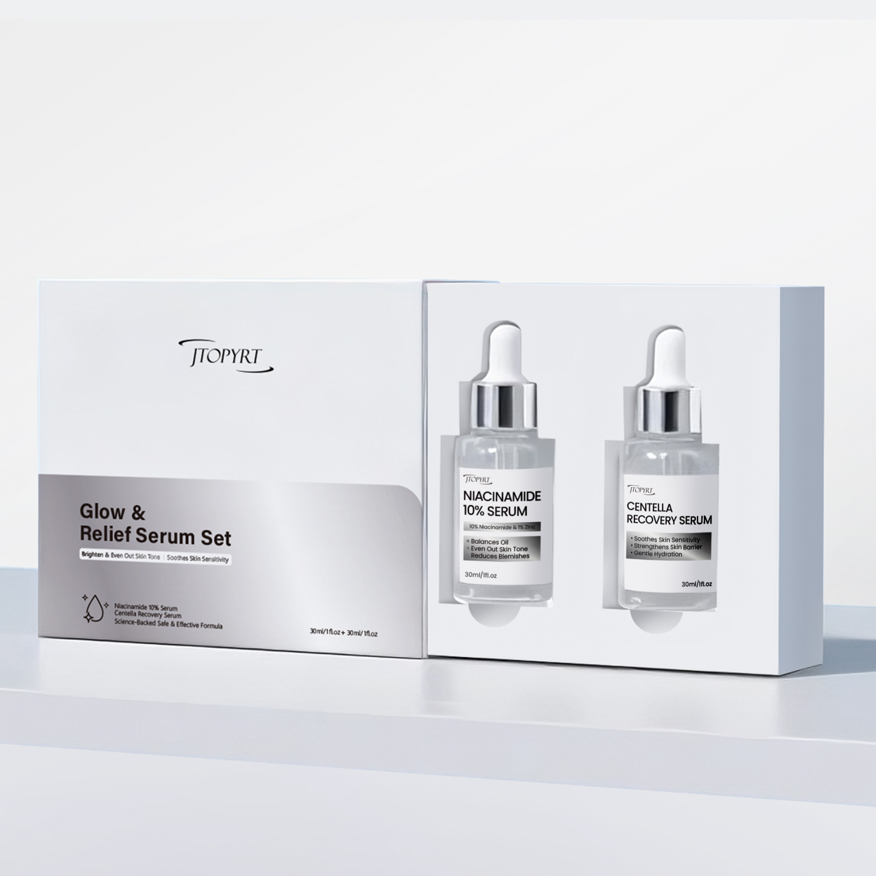 Glow & Relief Serum Set Includes Niacinamide Acid Serum & Centella Asiatica Serum Soothing, Anti-Aging, and Even Out Skin Tone for All Skin Type