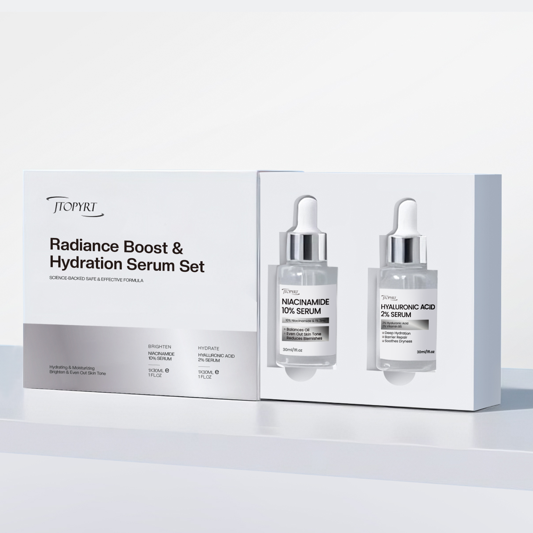 Radiance Boost & Hydration Serum Set Includes Niacinamide Acid Serum and Hyaluronic Acid Serum Hydrating,Smoothing and Plump for All Skin Type