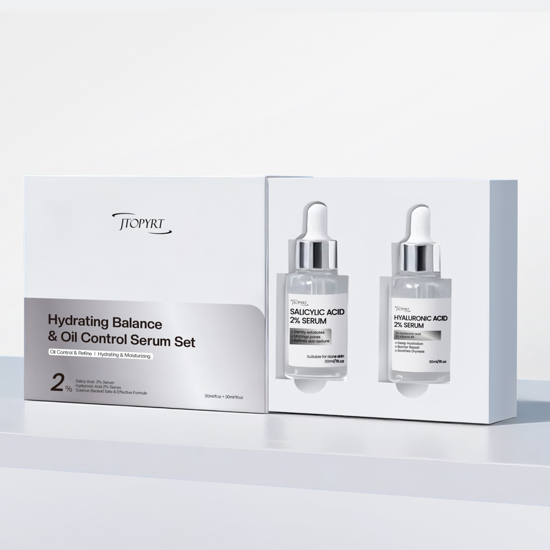 Hydrating Balance & Oil Control Serum Set Includes Salicylic Acid Serum and Hyaluronic Acid Serum Hydrating,Oil-Control,Even Skin Tone for All Skin Type