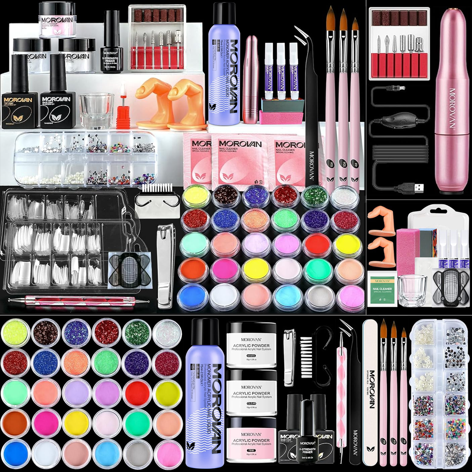 Morovan Acrylic Nail Kit with Drill - Glitter Acrylic Powder Monomer Liquid Set for Beginners