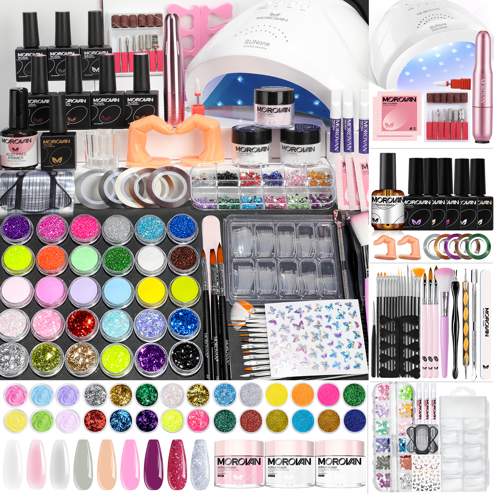 Morovan Professional Acrylic Nail Kit for Beginners - Complete Starter Set with U V Lamp Nail Tips Glue Drill Files & More