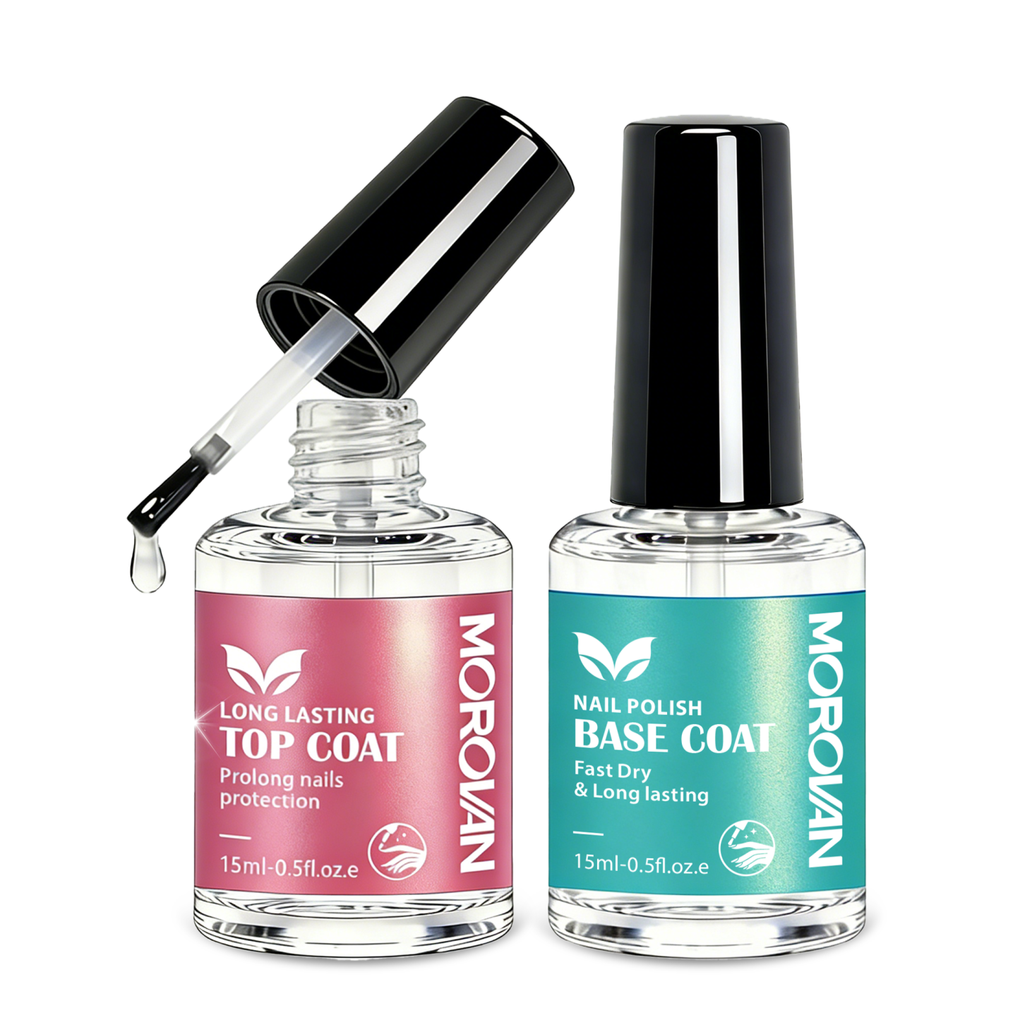 Morovan Base and Top Coat Nail Polish,15ml Quick Dry, High Shine, No UV Light Needed for Home Manicure