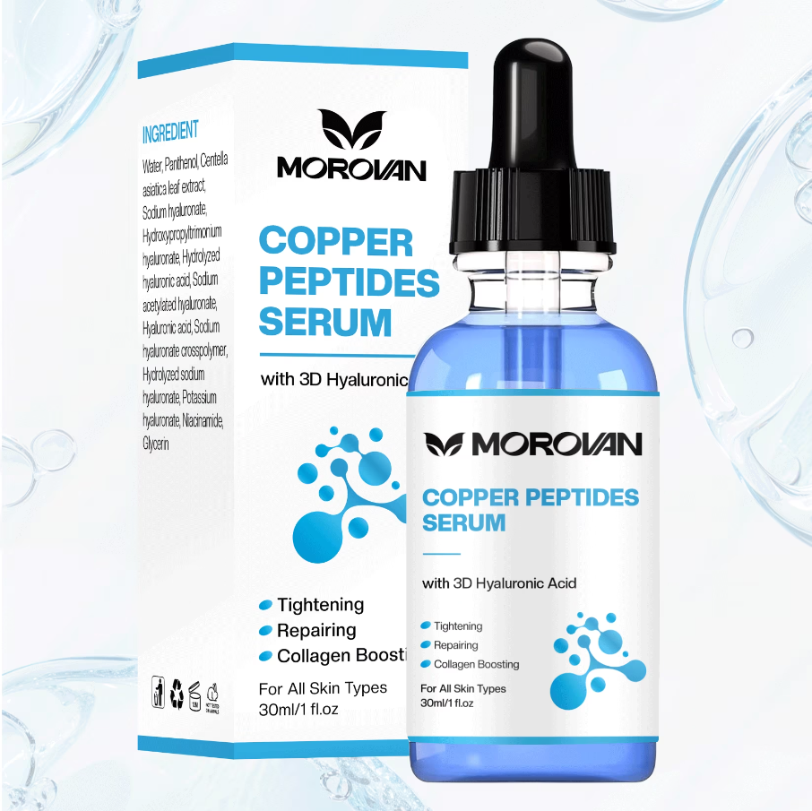 MOROVAN Copper Peptides Serum for Face - with 3D Hyaluronic Acid - Anti-Aging Facial Serum For All Skin Types