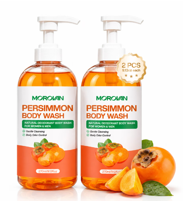 Persimmon Body Wash Natural Deodorant Odor Care Shower Men Women Seniors 2 Packs 9 fl oz Each
