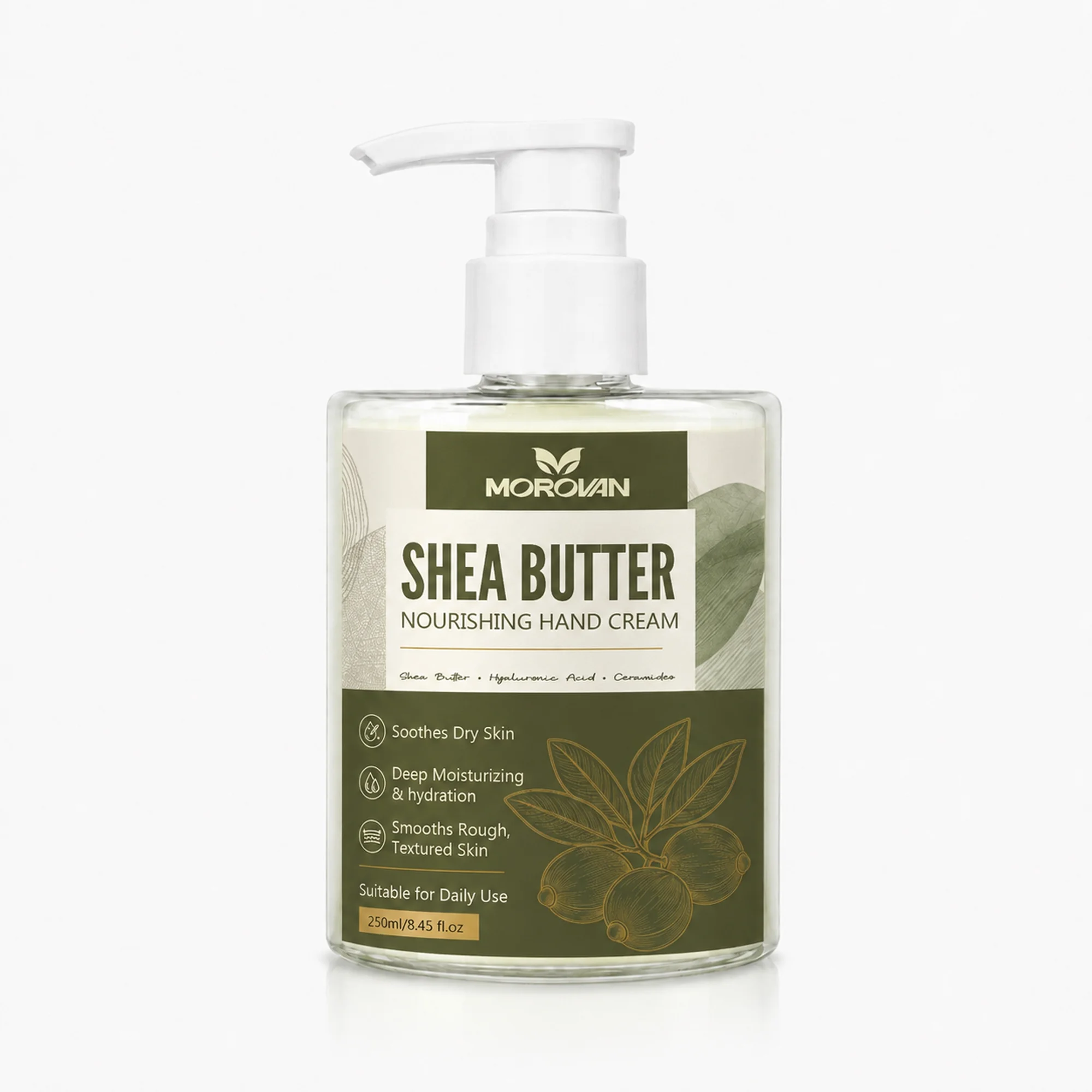 Morovan Shea Butter Nourishing Hand Cream, Moisturizing & Hydrating Daily Hand Lotion with Hyaluronic Acid & Ceramides, Soothes Dry Rough Skin, 8.45 fl.oz