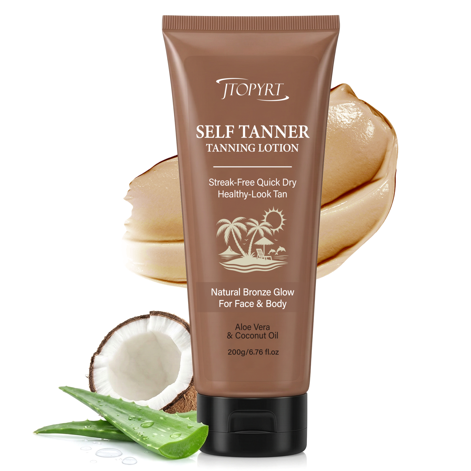 Jtopyrt Self Tanner Tanning Lotion with Aloe Vera and Coconut Oil for A Natural Glow - Brown Tones
