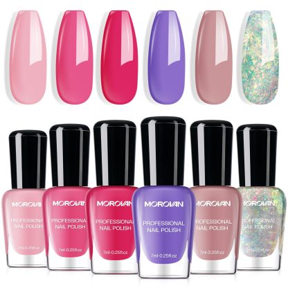 Morovan Christmas Nail Polish Set - 6pcs Colors Pink Glitter Quick Dry Nail Polish Gift Kit for Women,0.25 oz