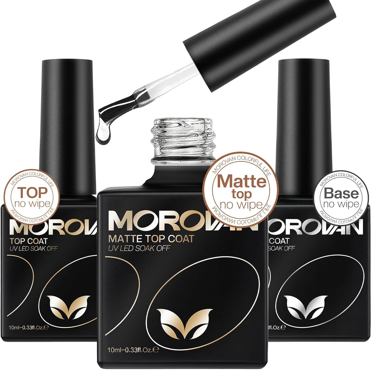 Morovan Gel Base Top Coat: 3PCS No Wipe Gel Shine Matte Top and Base Coat Set