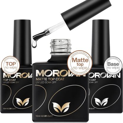 Morovan Gel Base Top Coat: 3PCS No Wipe Gel Shine Matte Top and Base Coat Set