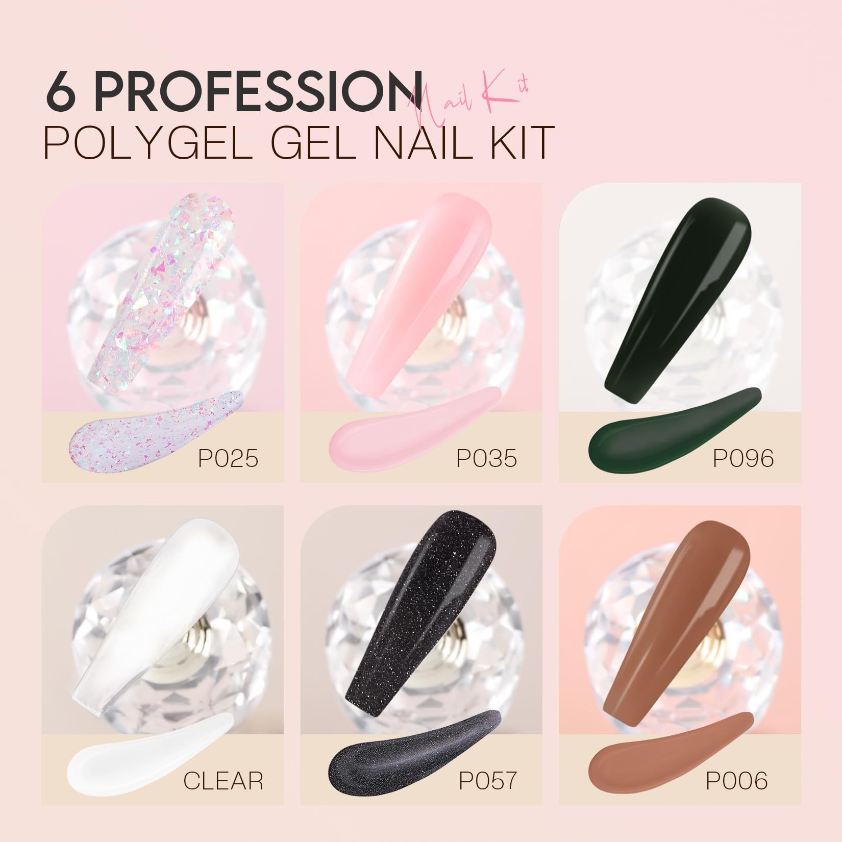 Morovan Poly Gel Nail Kit Starter Kit: 6 Colors Poly Nail Gel Kit with U V Lamp Complete Nail Extension Poly Gel Kit for Beginners