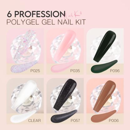 Morovan Poly Gel Nail Kit Starter Kit: 6 Colors Poly Nail Gel Kit with U V Lamp Complete Nail Extension Poly Gel Kit for Beginners
