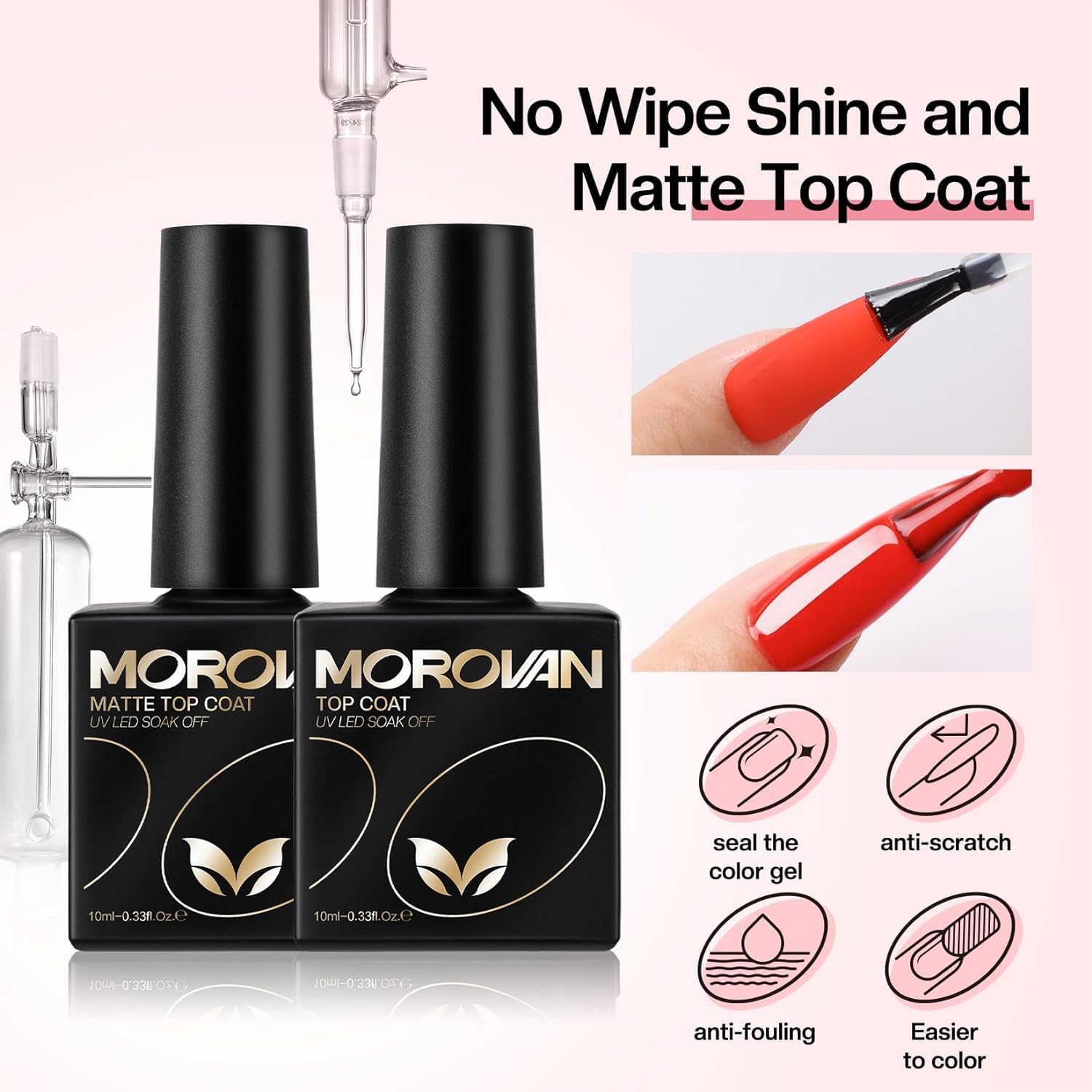 Morovan Gel Base Top Coat: 3PCS No Wipe Gel Shine Matte Top and Base Coat Set