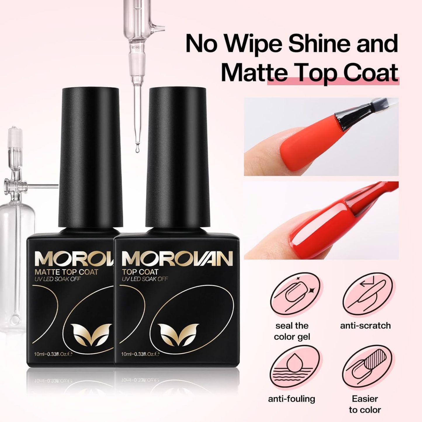 Morovan Gel Base Top Coat: 3PCS No Wipe Gel Shine Matte Top and Base Coat Set
