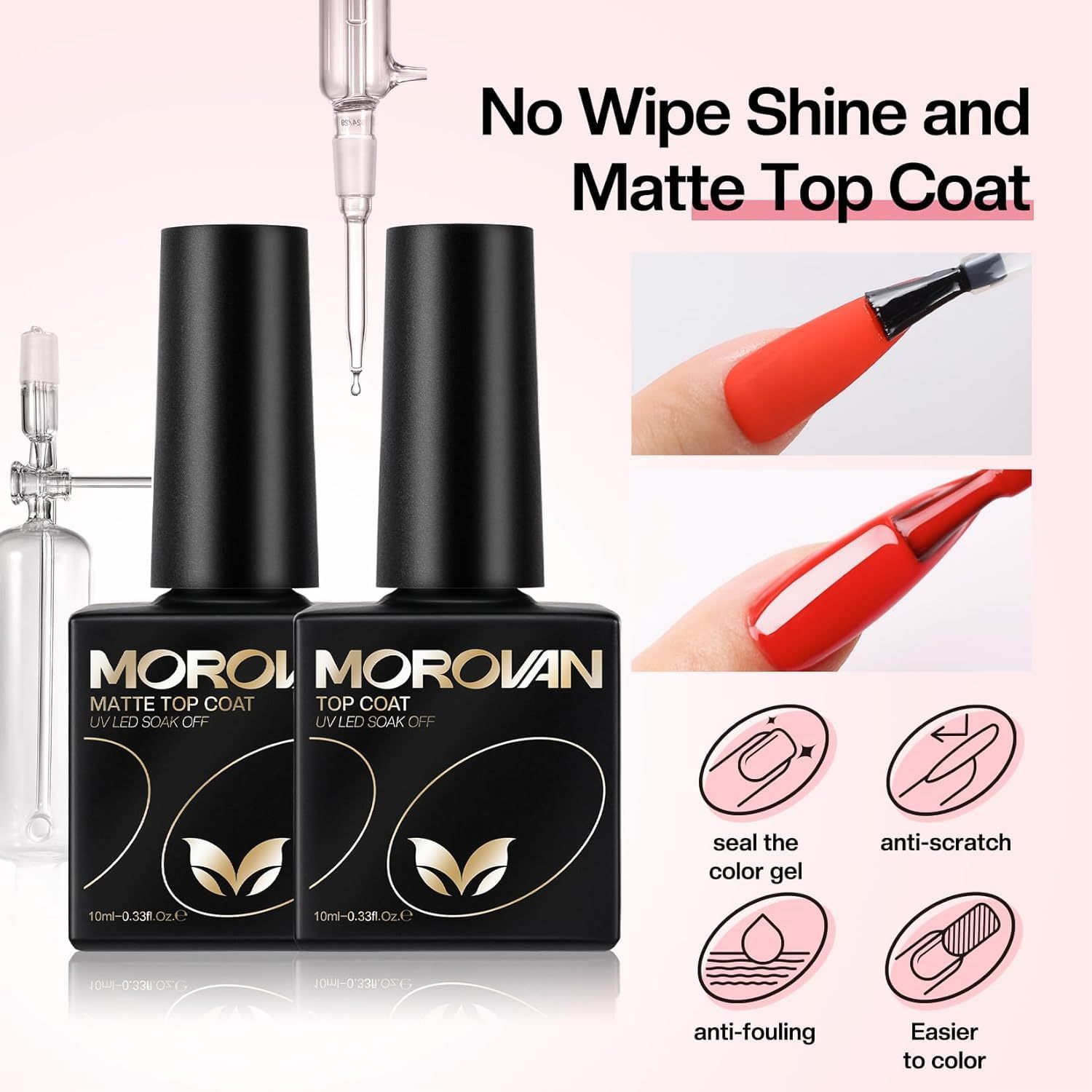 Morovan Gel Base Top Coat: 3PCS No Wipe Gel Shine Matte Top and Base Coat Set