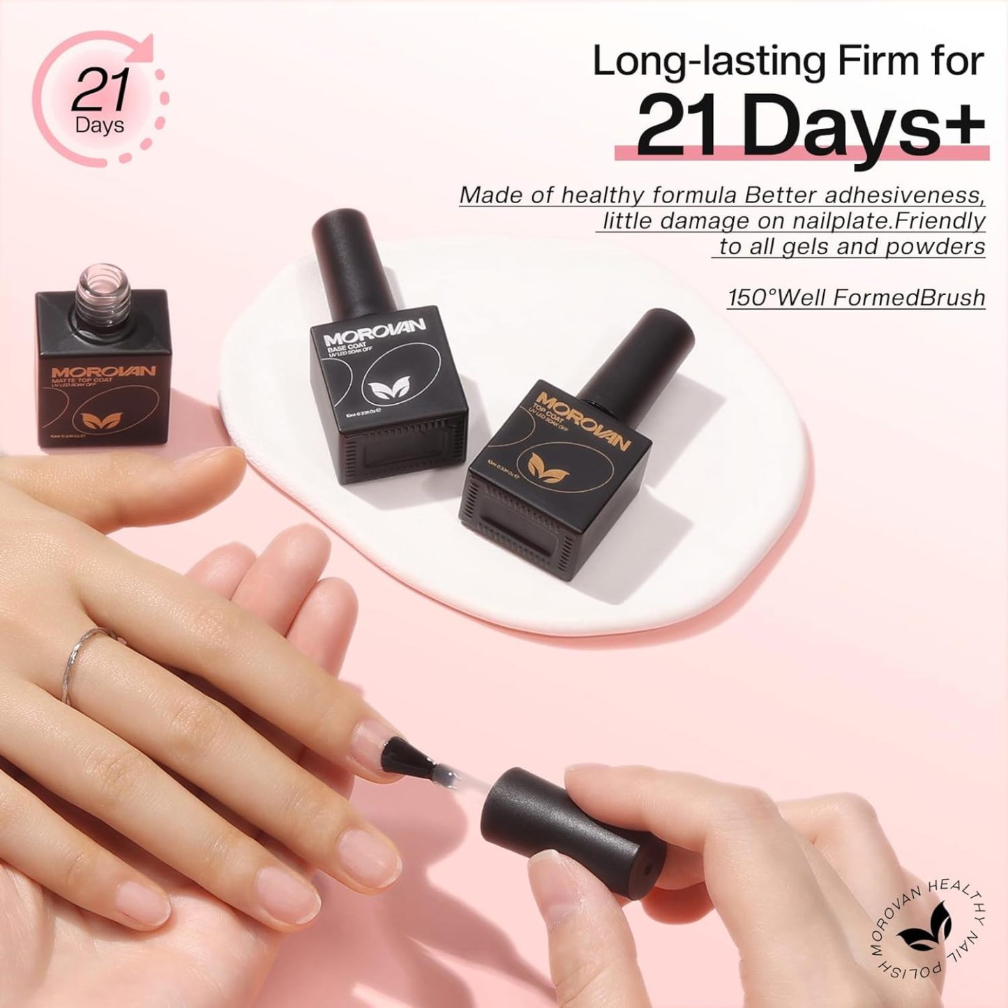 Morovan Gel Base Top Coat: 3PCS No Wipe Gel Shine Matte Top and Base Coat Set