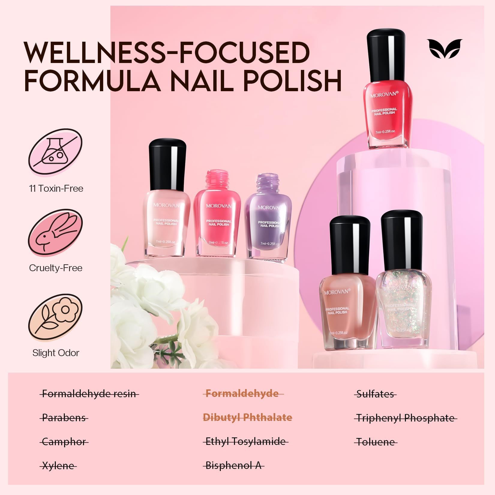 Morovan Christmas Nail Polish Set - 6pcs Colors Pink Glitter Quick Dry Nail Polish Gift Kit for Women,0.25 oz