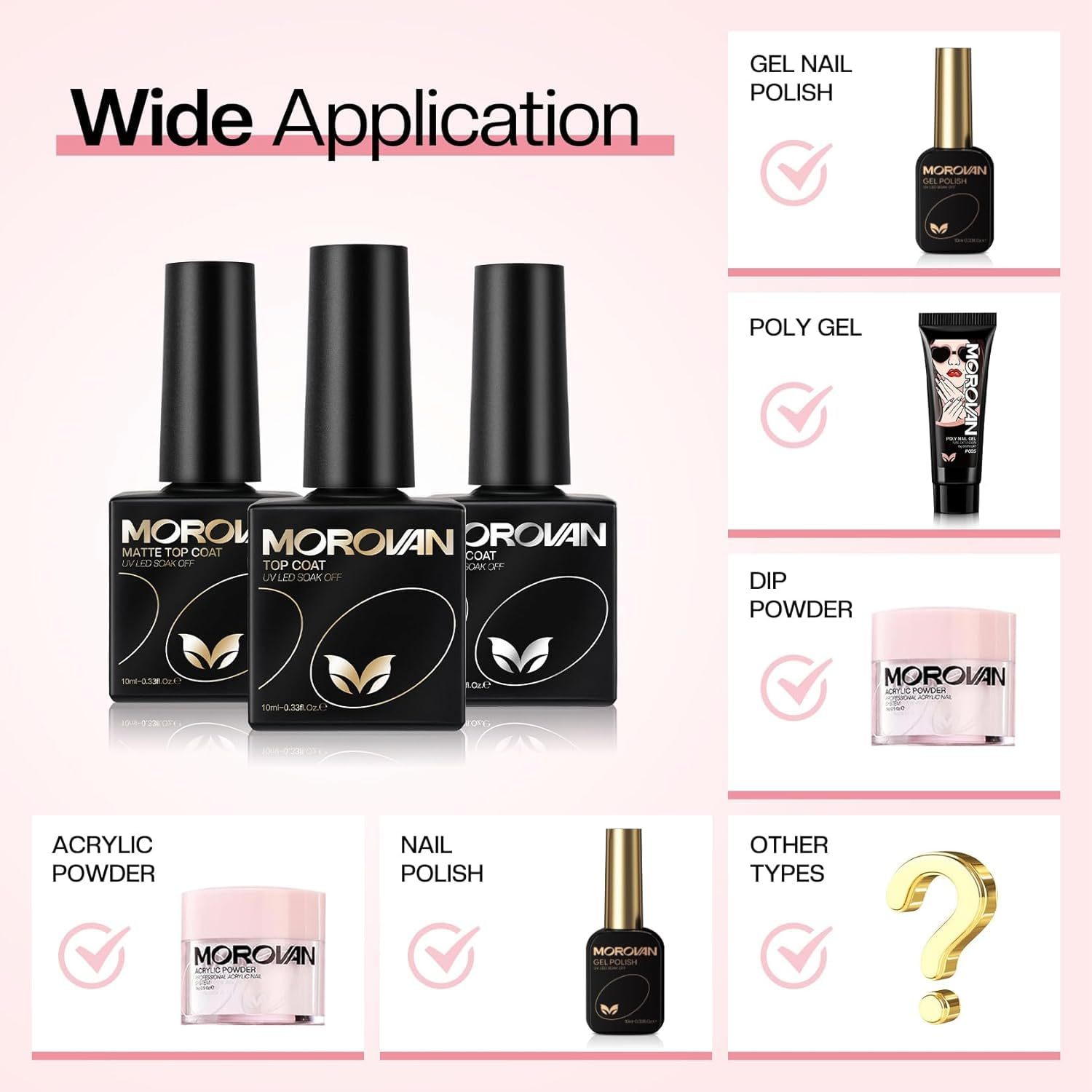 Morovan Gel Base Top Coat: 3PCS No Wipe Gel Shine Matte Top and Base Coat Set