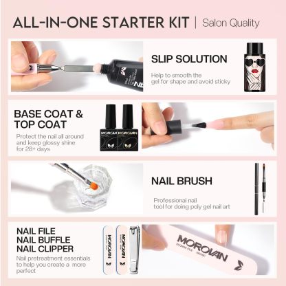 Morovan Poly Gel Nail Kit Starter Kit: 6 Colors Poly Nail Gel Kit with U V Lamp Complete Nail Extension Poly Gel Kit for Beginners