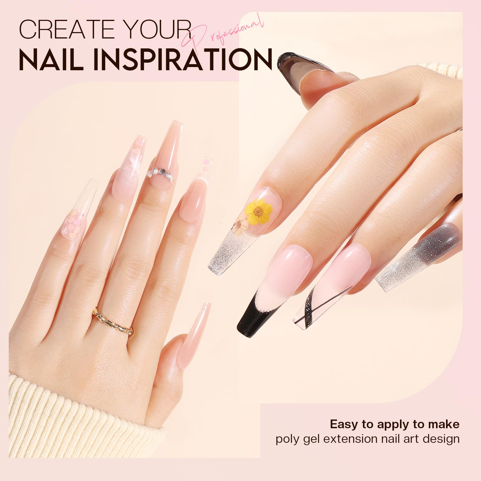 Morovan Poly Gel Nail Kit Starter Kit: 6 Colors Poly Nail Gel Kit with U V Lamp Complete Nail Extension Poly Gel Kit for Beginners