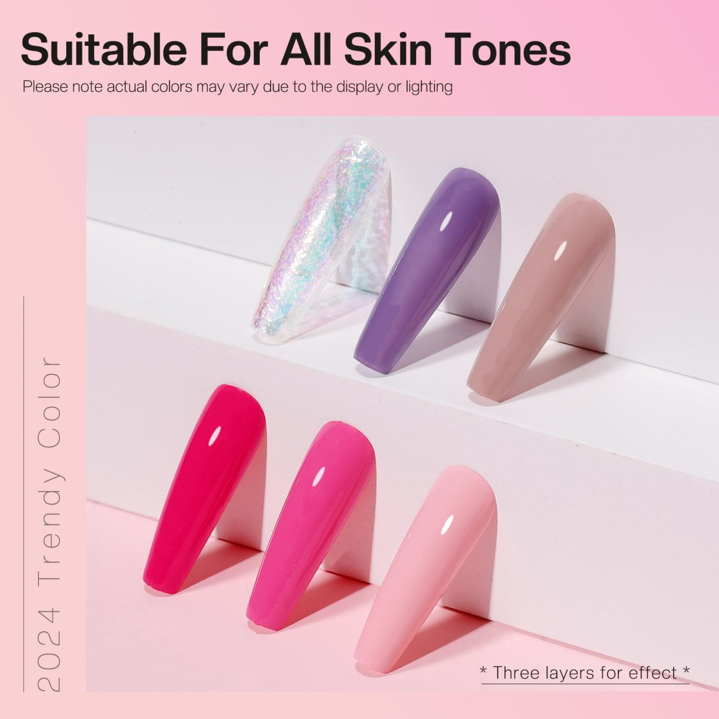 Morovan Christmas Nail Polish Set - 6pcs Colors Pink Glitter Quick Dry Nail Polish Gift Kit for Women,0.25 oz