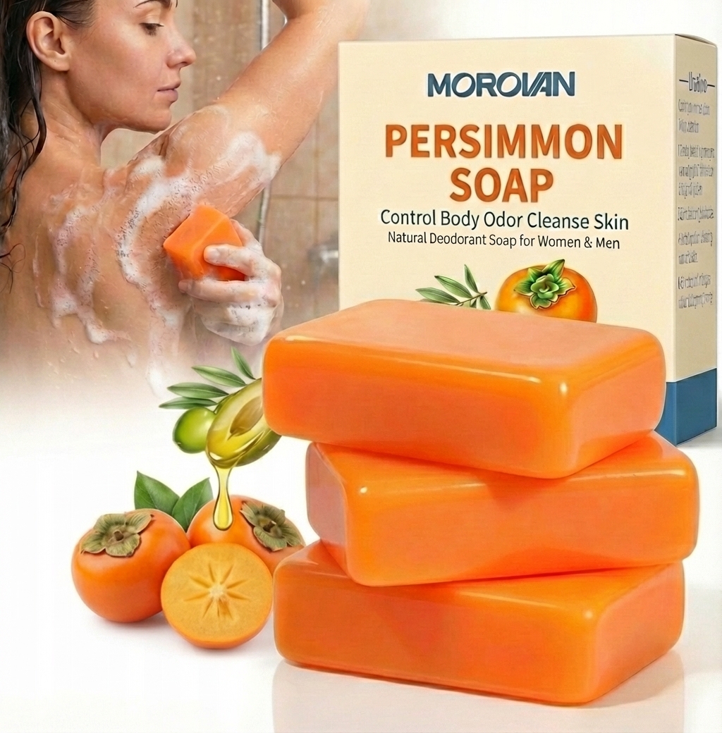 Persimmon Soap Bar 3PCS Natural Formula for Body Odor and Aging Smell Control Body Wash for Men Women with Sensitive Skin