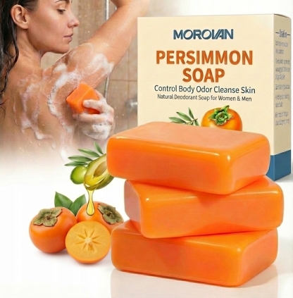 Persimmon Soap Bar 3PCS Natural Formula for Body Odor and Aging Smell Control Body Wash for Men Women with Sensitive Skin