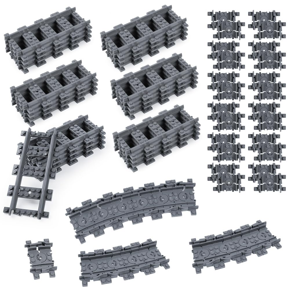 60 miejskich obwodów szynowych, klasyczne akcesoria do obwodów szynowych, zestawy do rozbudowy obwodów szynowych, wszystkie główne marki miejskich obwodów szynowych, 36 szyn prostych, 24 szyny elastyczne