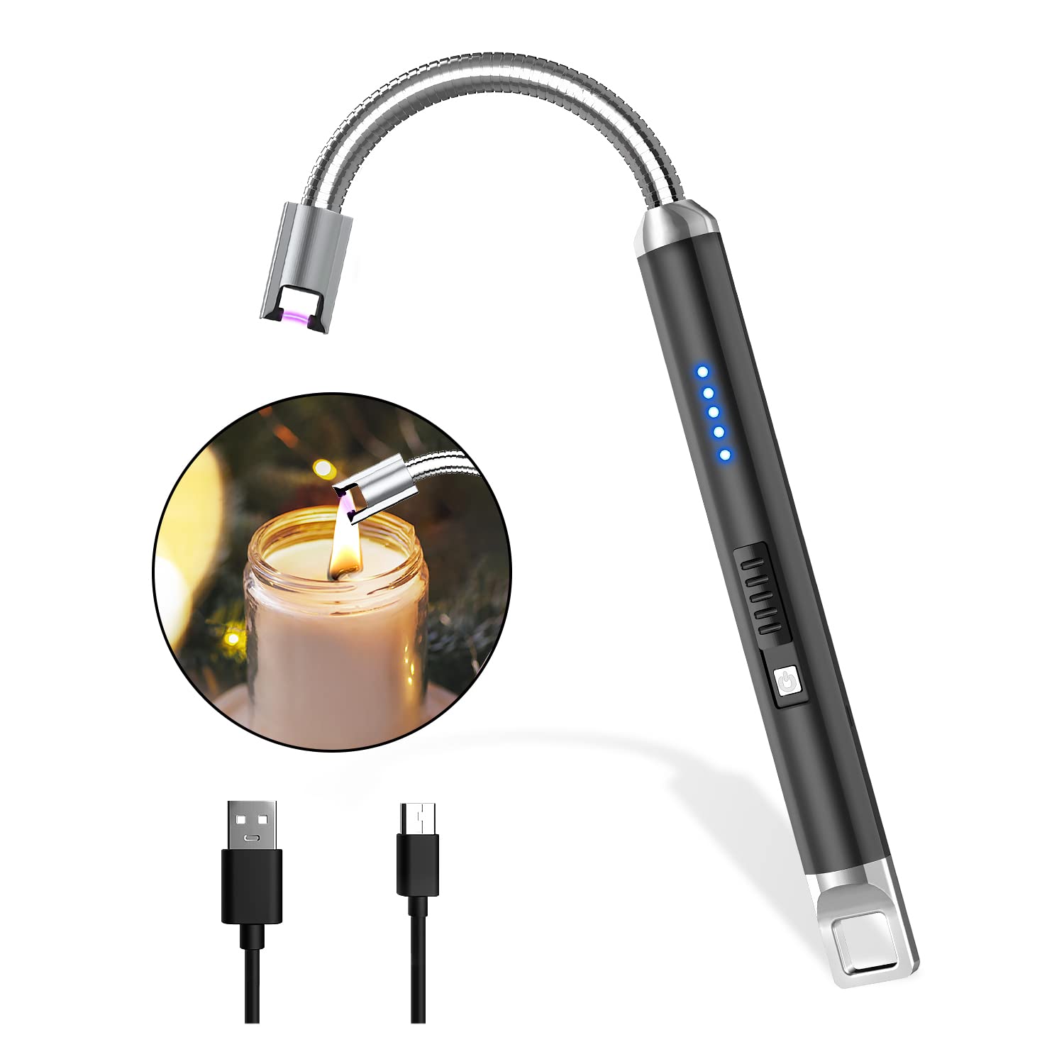 Zapalniczka łukowa, na USB, akumulatorowa, zapalniczka elektryczna, wiatroodporna, bezpłomieniowa, elektroniczna, do zapalania świec, kuchenek gazowych, kuchni (czarna)